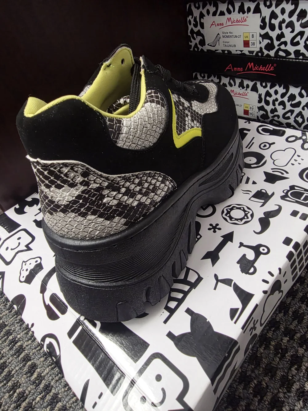 BAMBOO Black Sneakers with Yellow Accent